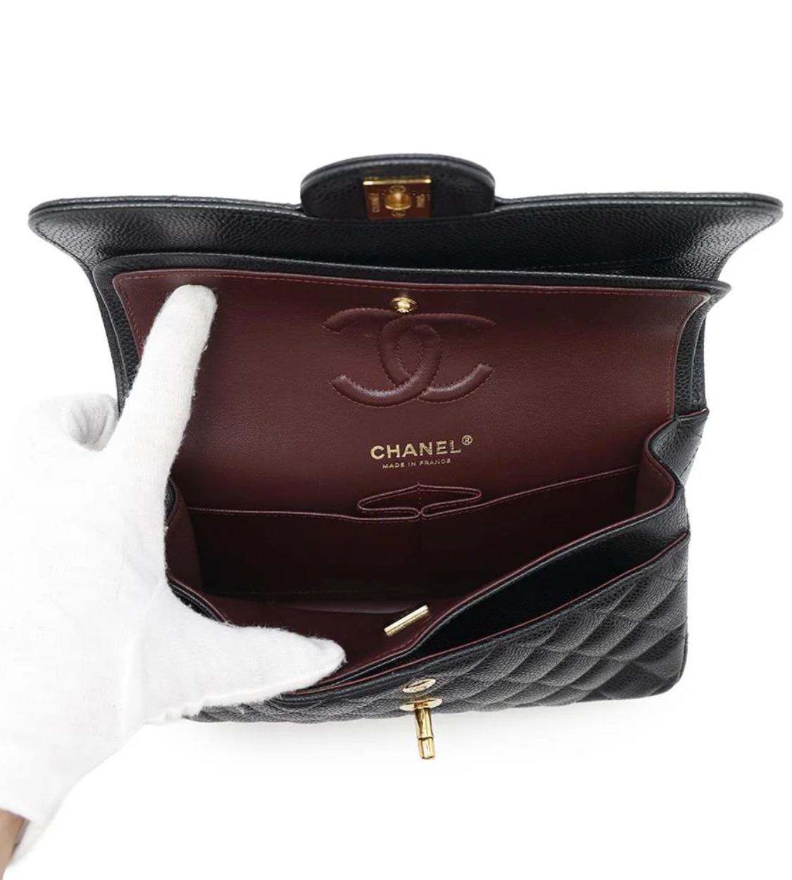 CHANEL 23 Matelasse Double Flap Black Caviar Chain Shoulder Bag