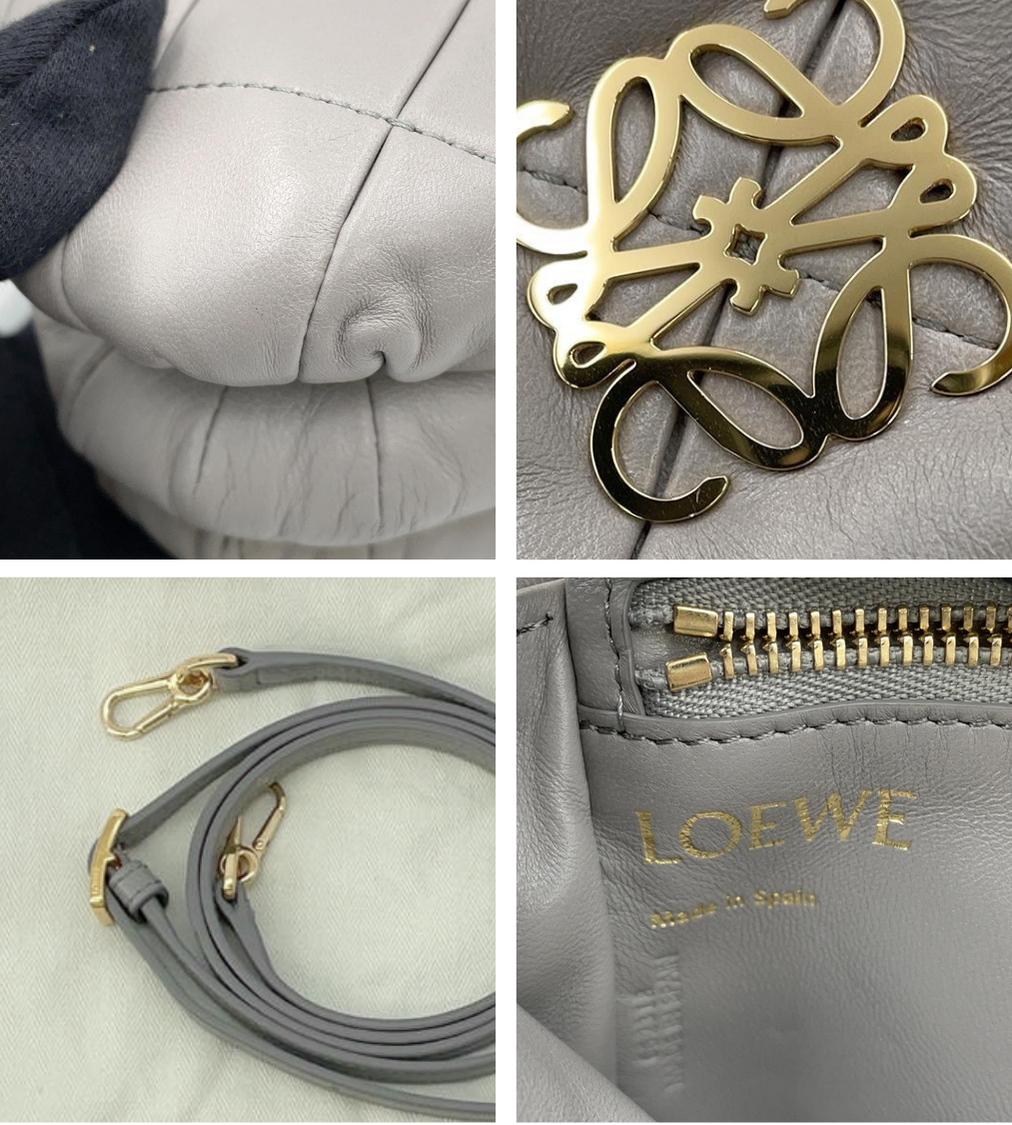 LOEWE Goya Puffer Pearl Grey Lambskin Shoulder Bag