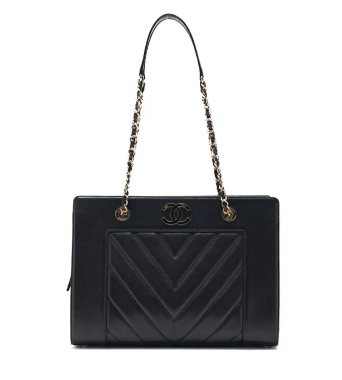 CHANEL V-Stitch Deca Coco Black Lambskin Bag