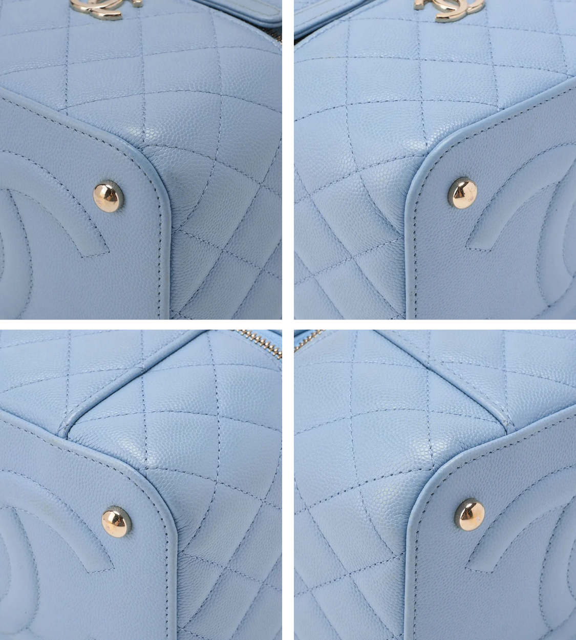 CHANEL Matelassé Vanity Caviar Light Blue Bag