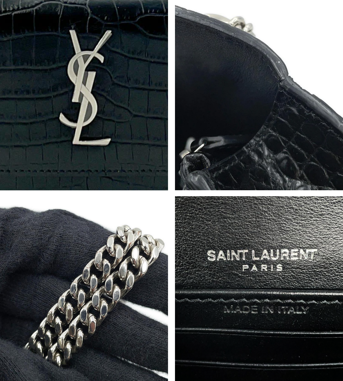SAINT LAURENT Sunset Croco Embossed Leather Bag