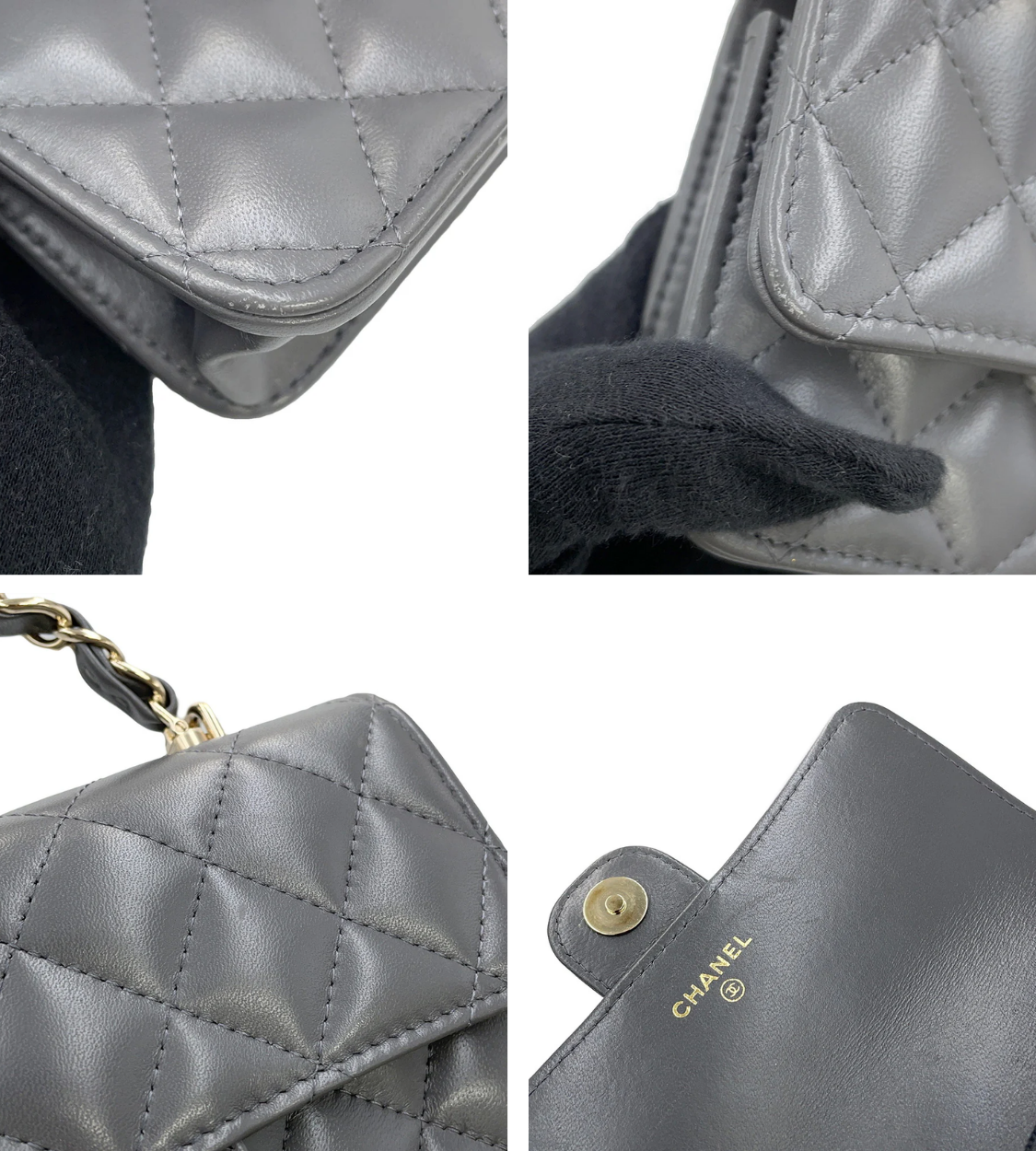 CHANEL Matelasse Chain Wallet Gray Lambskin