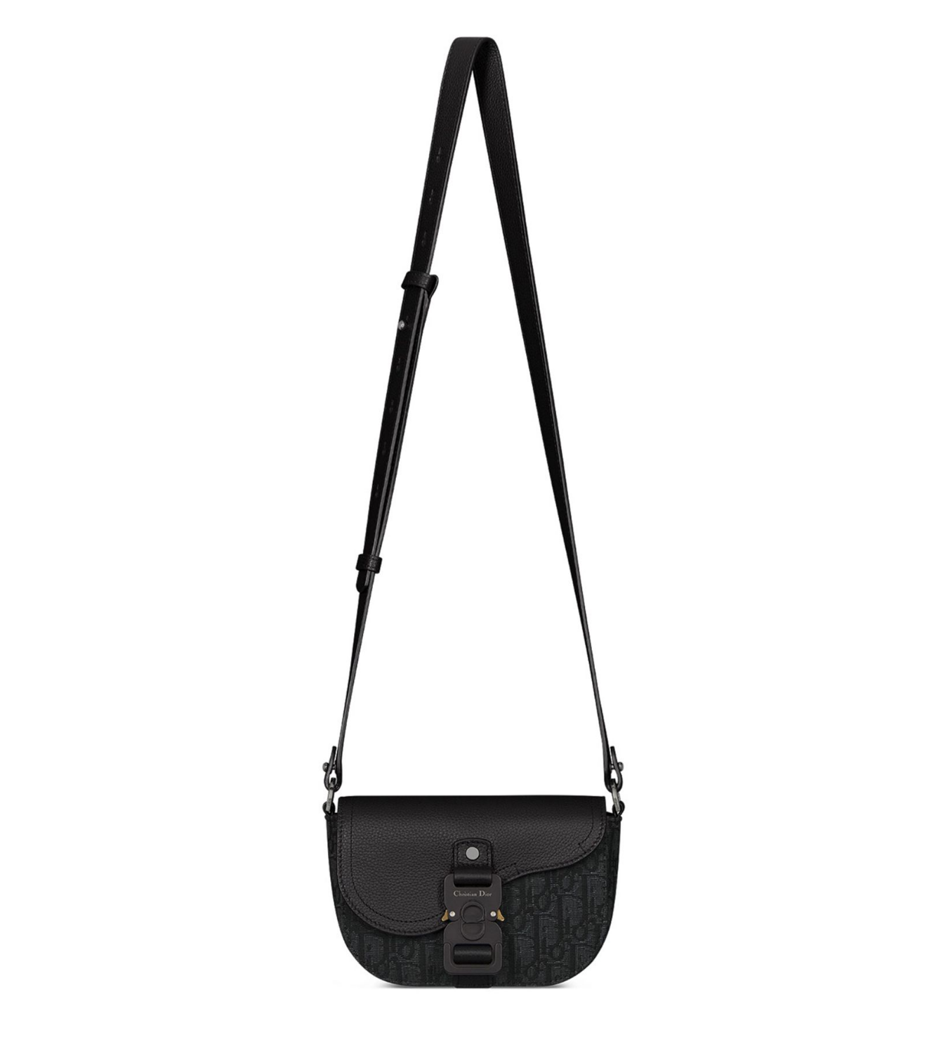 Dior Saddle Flap Black Leather Canvas Mini Messenger Bag