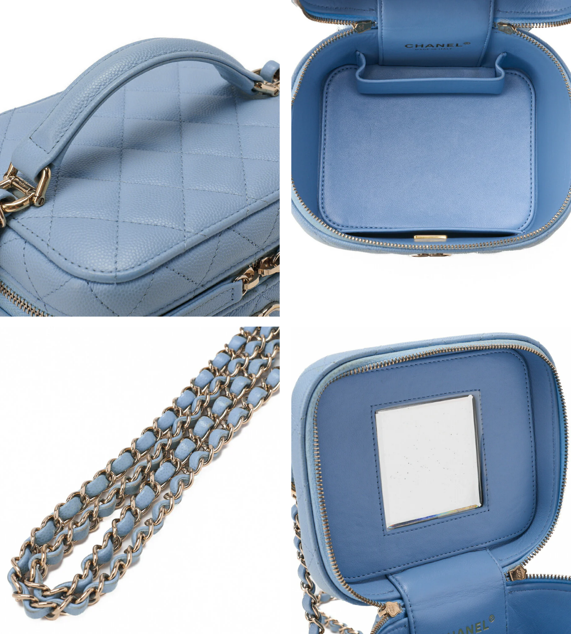 CHANEL Matelassé Vanity Caviar Light Blue Bag