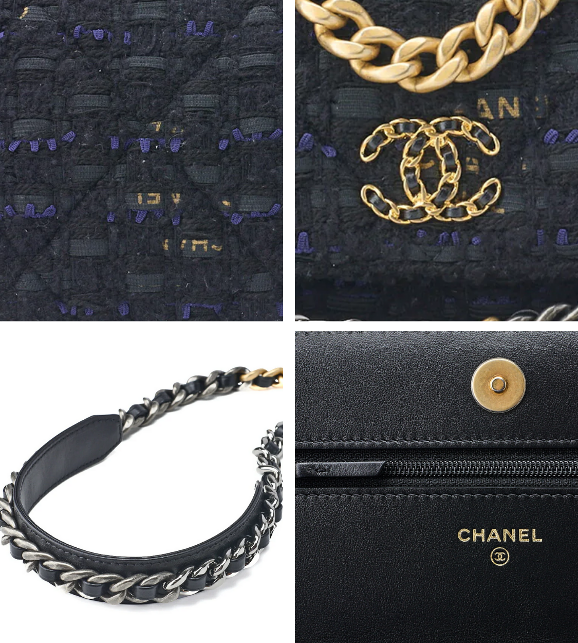 CHANEL 19 Matelasse Tweed Black Shoulder Chain Bag