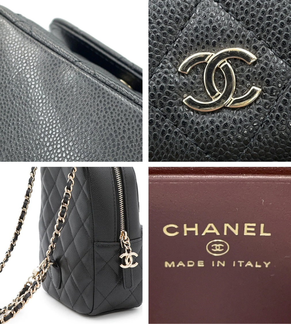 CHANEL Matelasse Black Caviar Leather Mini Backpack