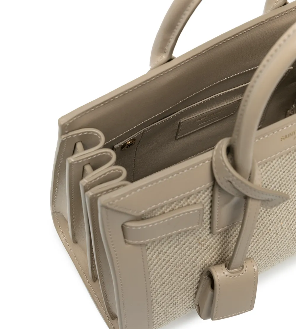 SAINT LAURENT Jour Calf Leather Cotton Linen