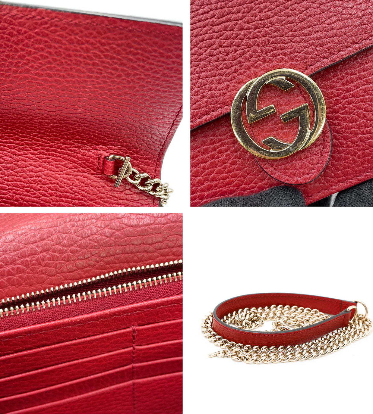 GUCCI Dollar Calfskin Interlocking G Chain Wallet Red