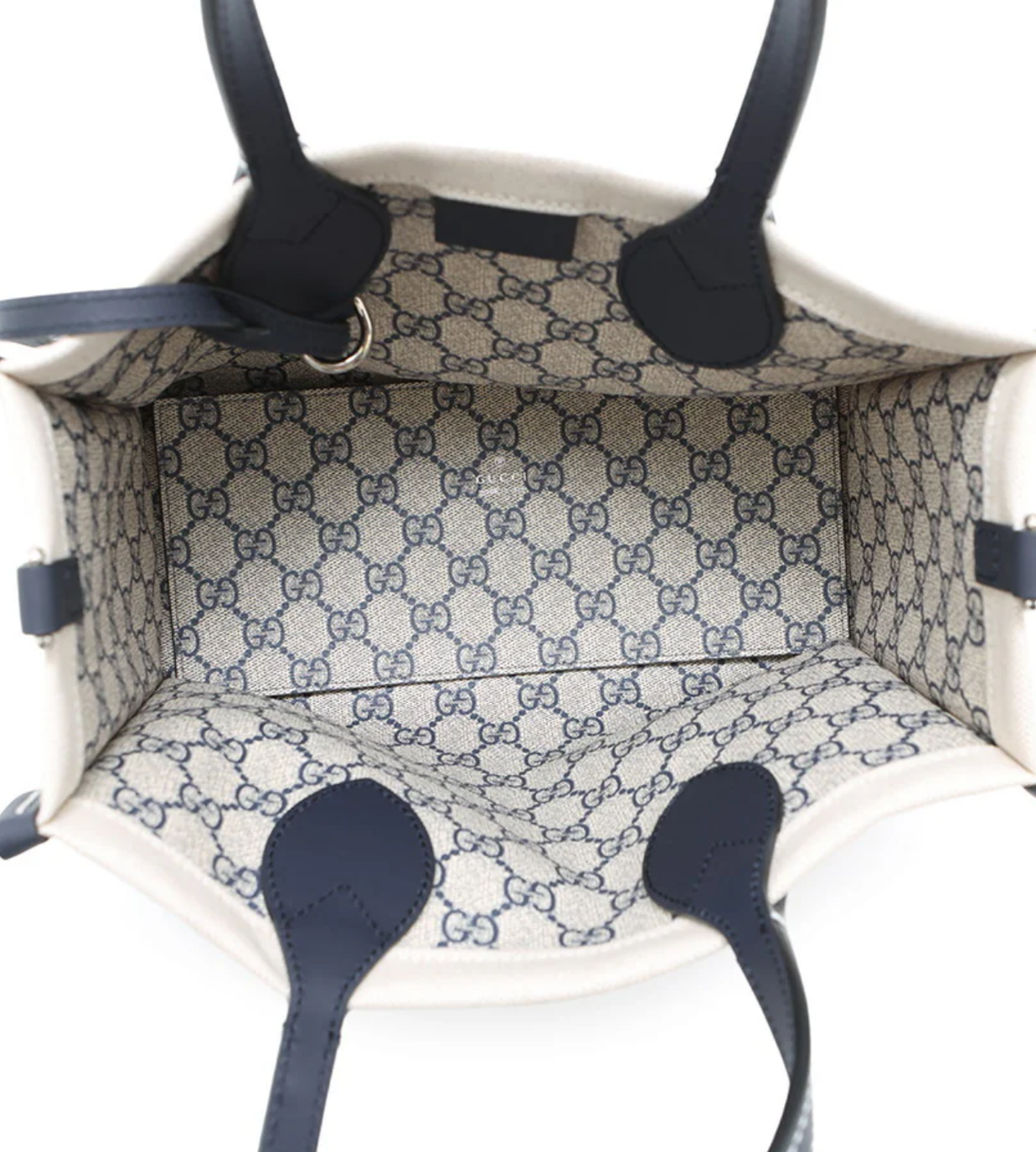GUCCI Logo Print Navy Medium Tote Bag