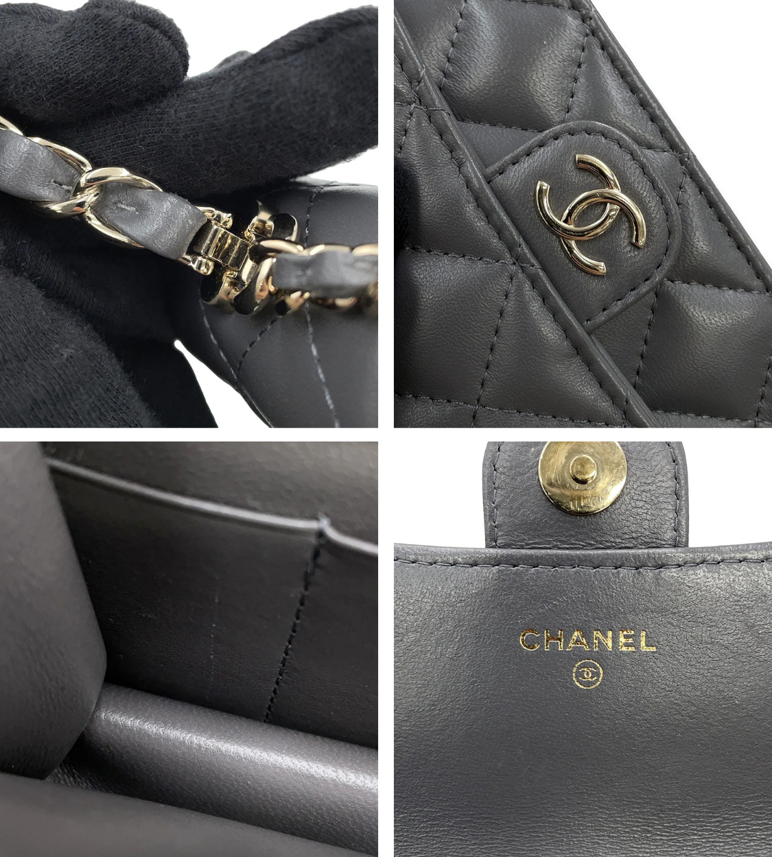 CHANEL Matelasse Chain Wallet Gray Lambskin