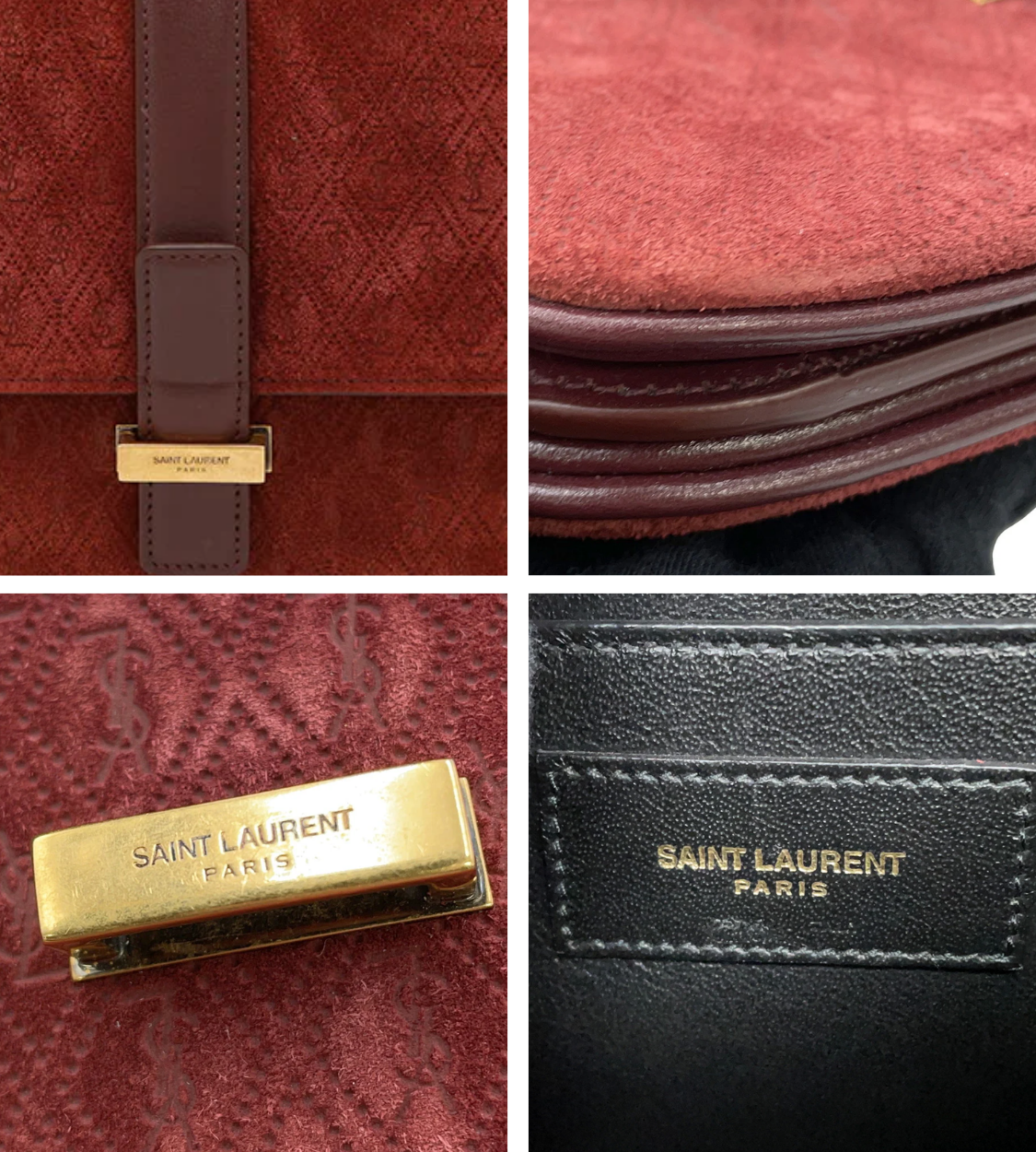 SAINT LAURENT Satchel Monogram Allover Bordeaux Suede Leather
