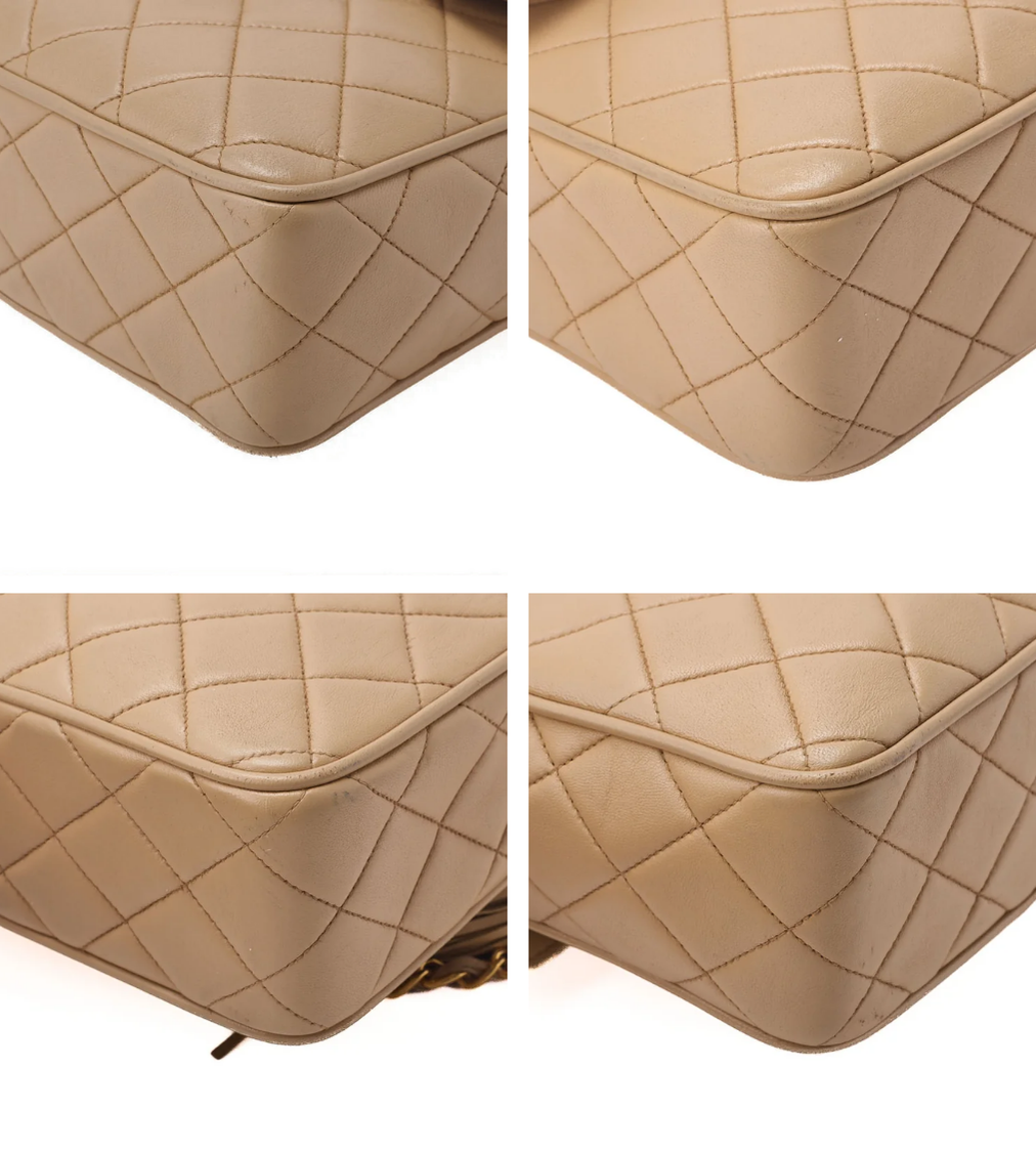 CHANEL Matelassé Outside Flap Fringe Beige Lambskin
