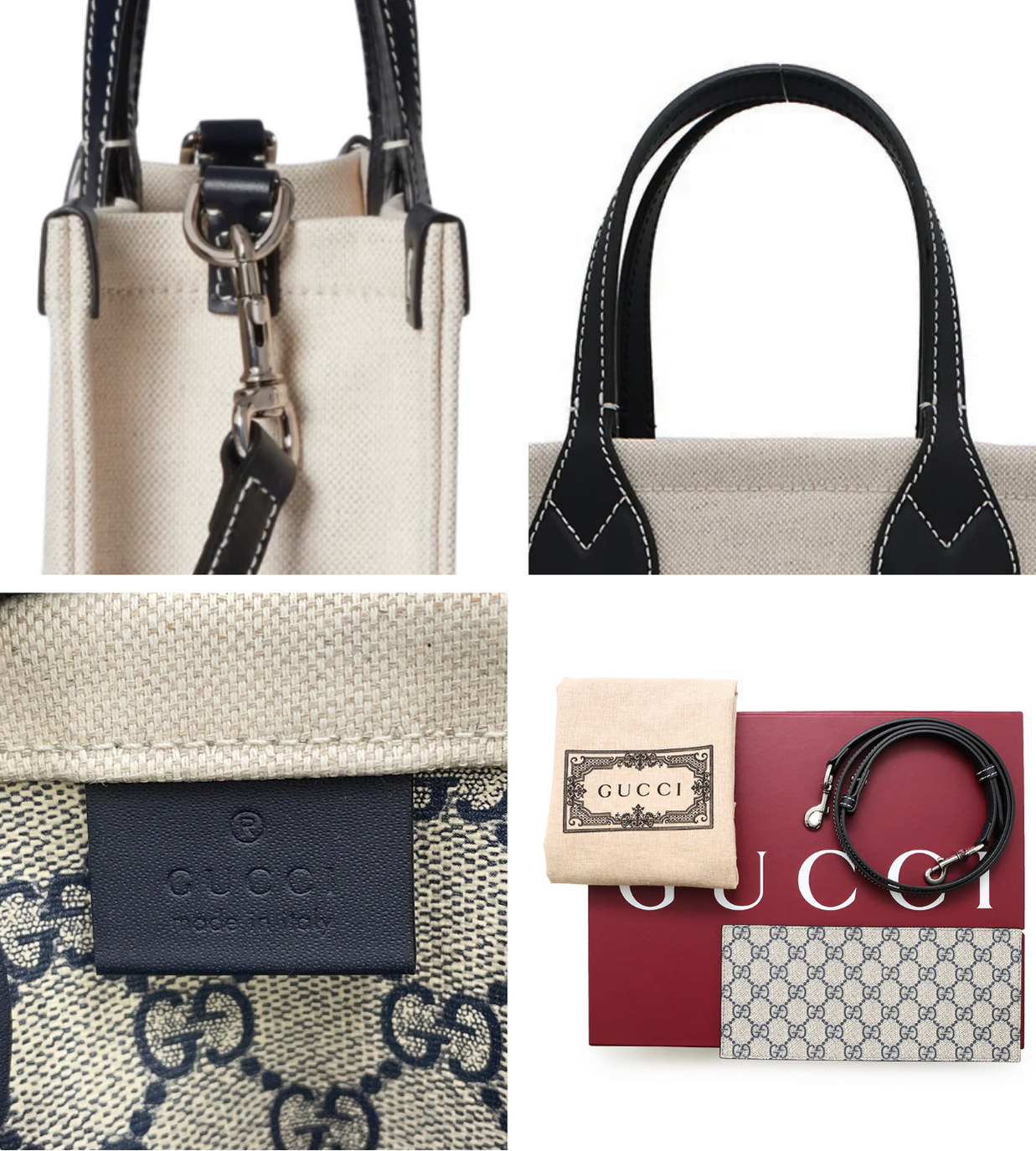 GUCCI Logo Print Navy Medium Tote Bag