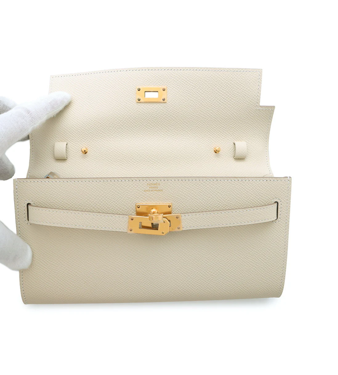 HERMES Kelly Long Wallet Craie Epsom