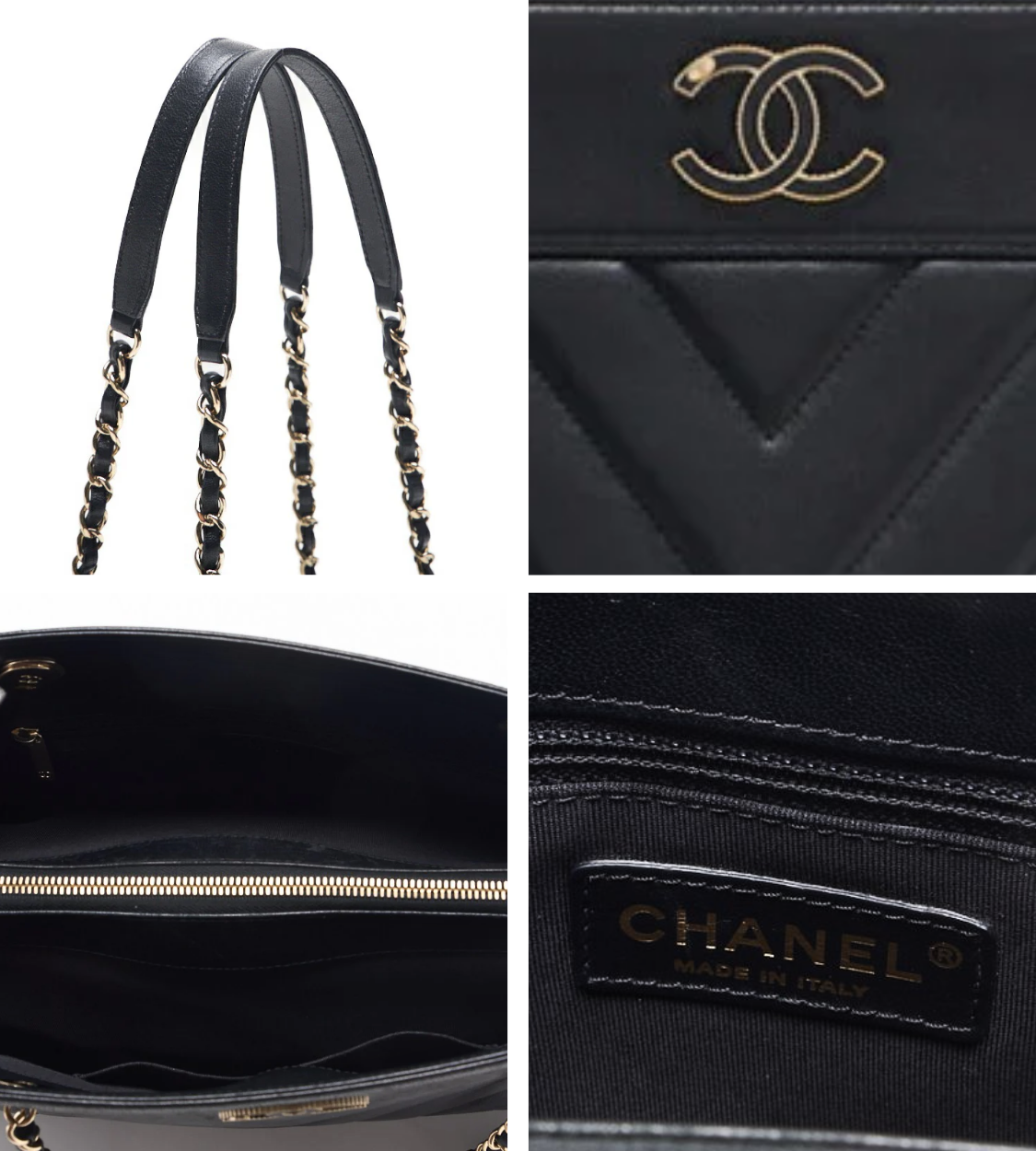 CHANEL V-Stitch Deca Coco Black Lambskin Bag
