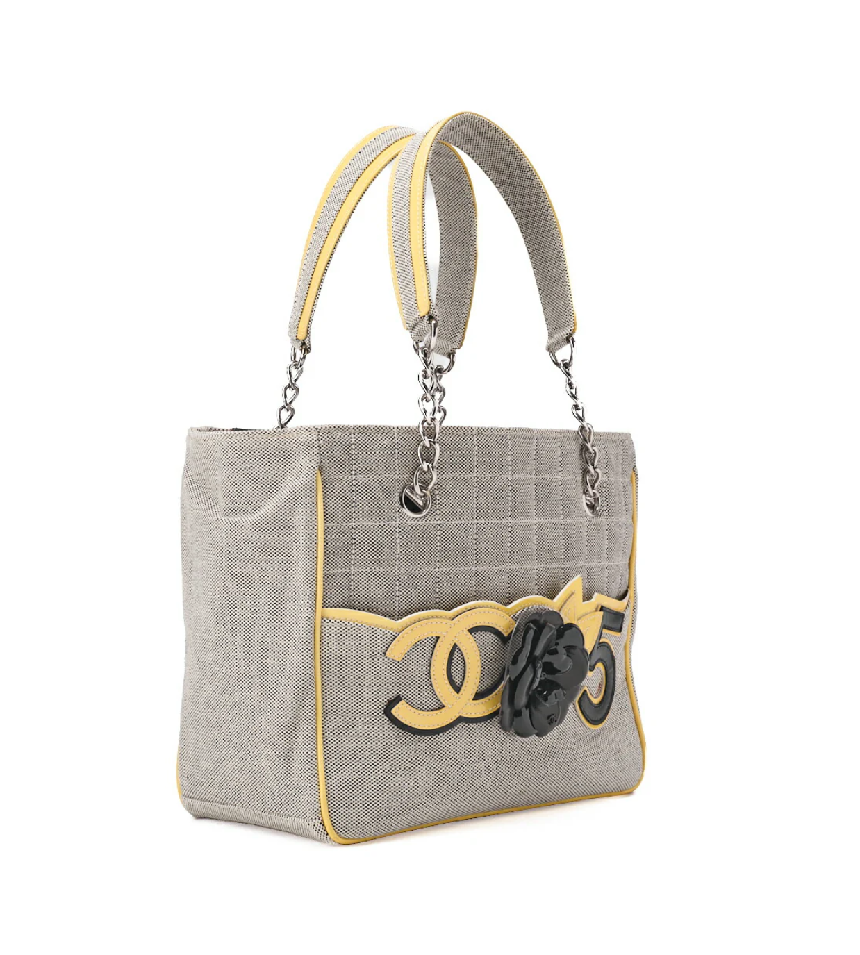 CHANEL Choco Bar Camellia Canvas Tote Bag