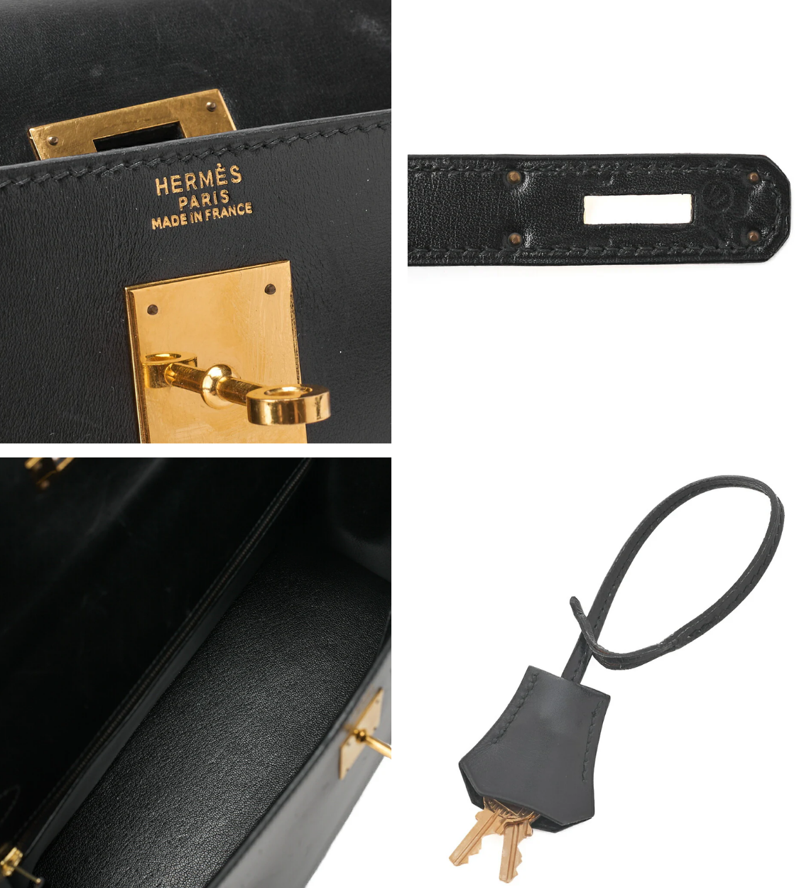 HERMES Kelly 32 Box Calf Black Leather