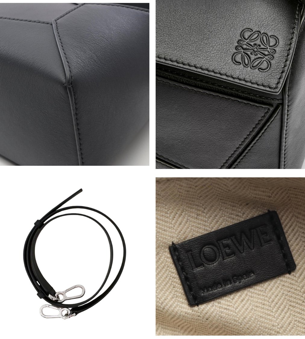 LOEWE Puzzle Edge Black Classic Calf Leather Small Shoulder Bag